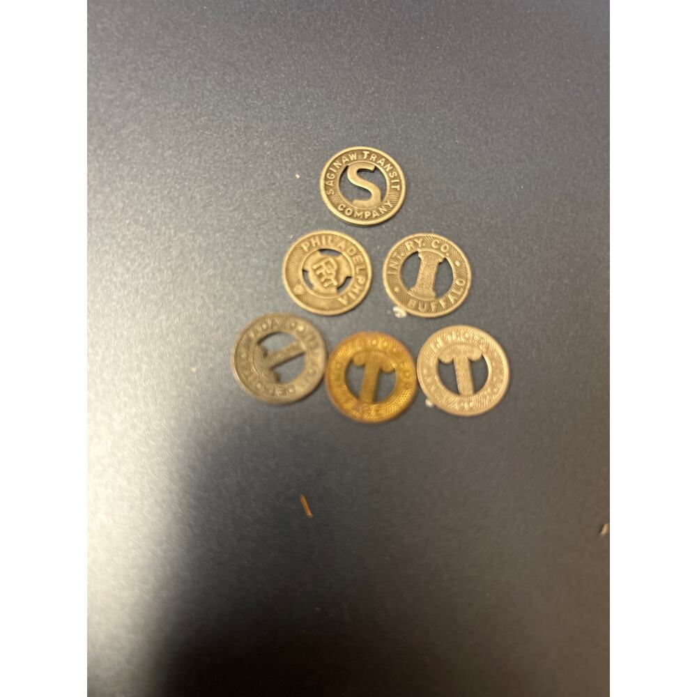 Vintage 6 transit tokens Philadelphia Buffalo Saginaw Detroit-Canada tunnel